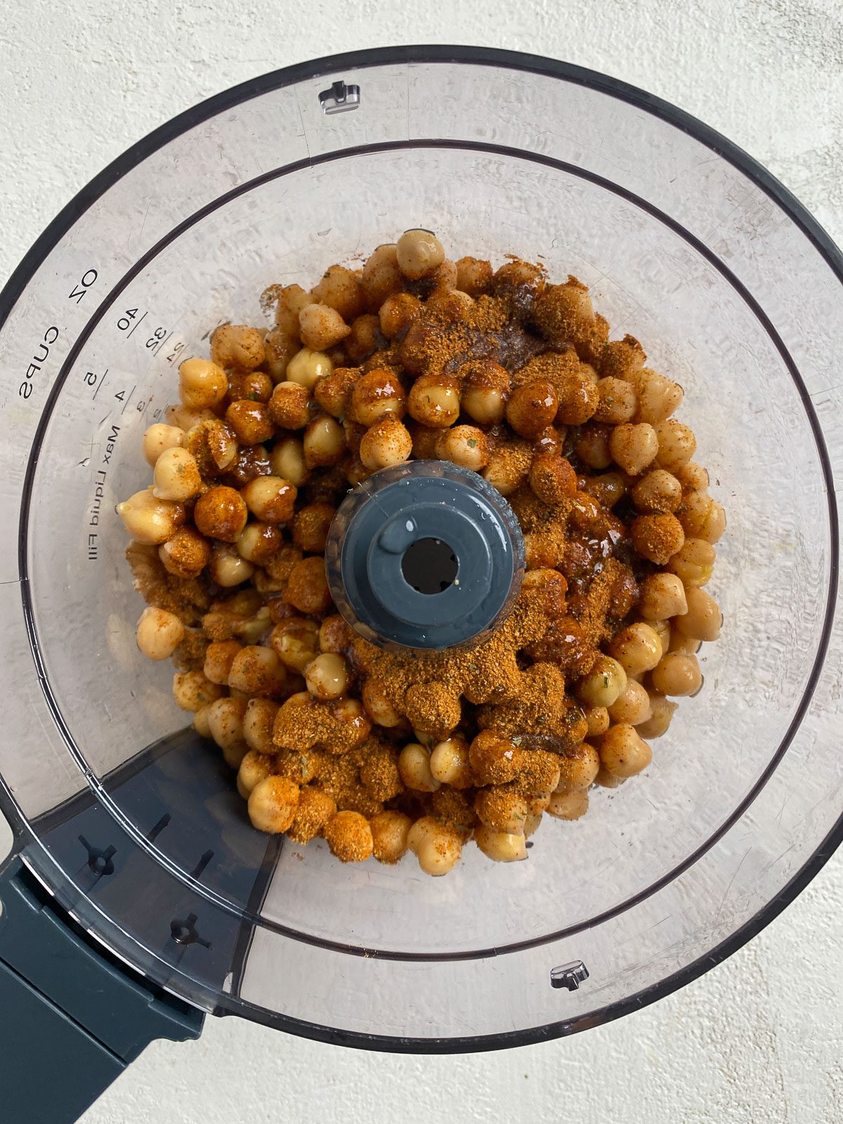 process shot for chorizo tacos of ingredients in a food processor