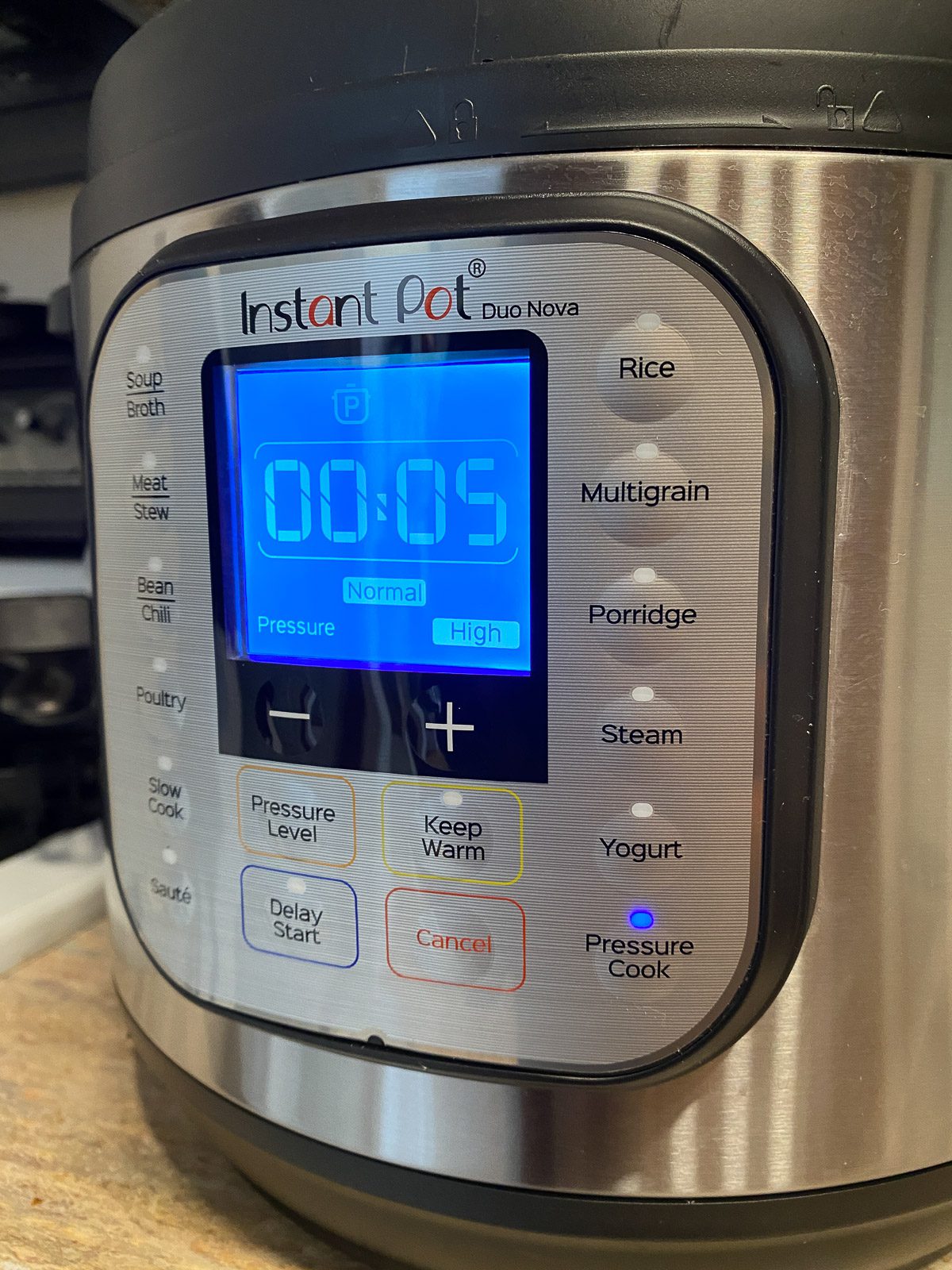 settings for Instant Pot Basmati Rice shown on instant pot