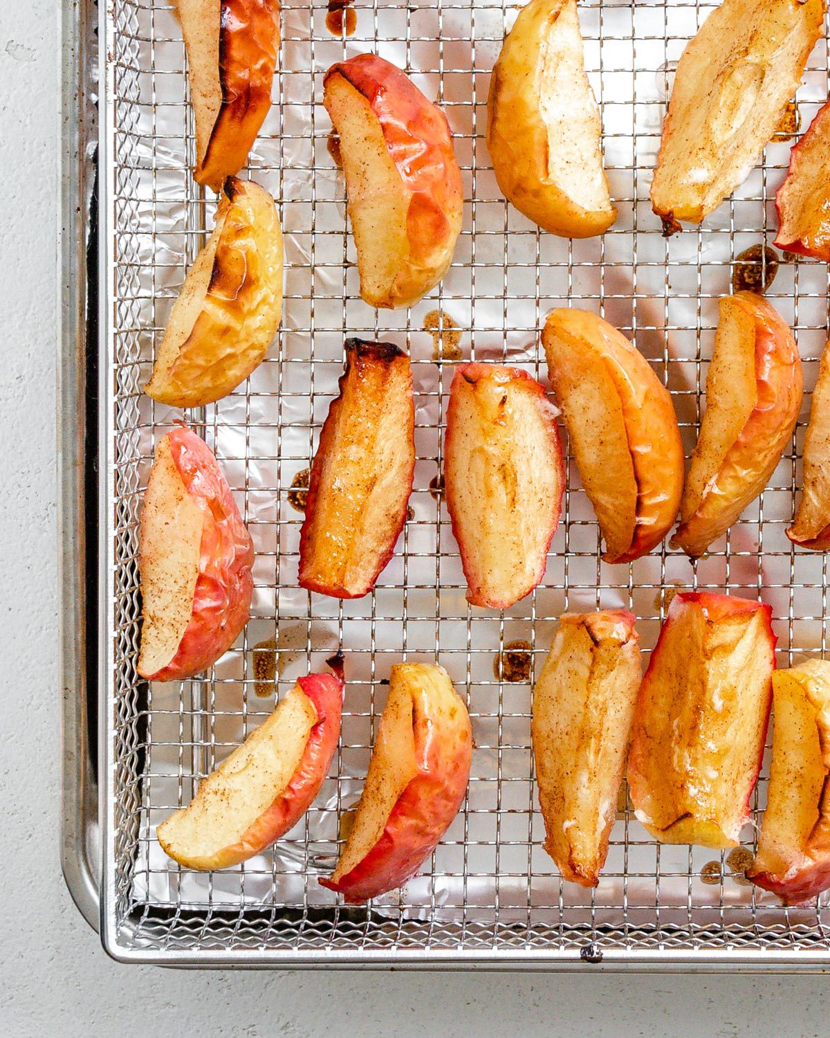 completed Air Fryer Apples on a wire rack