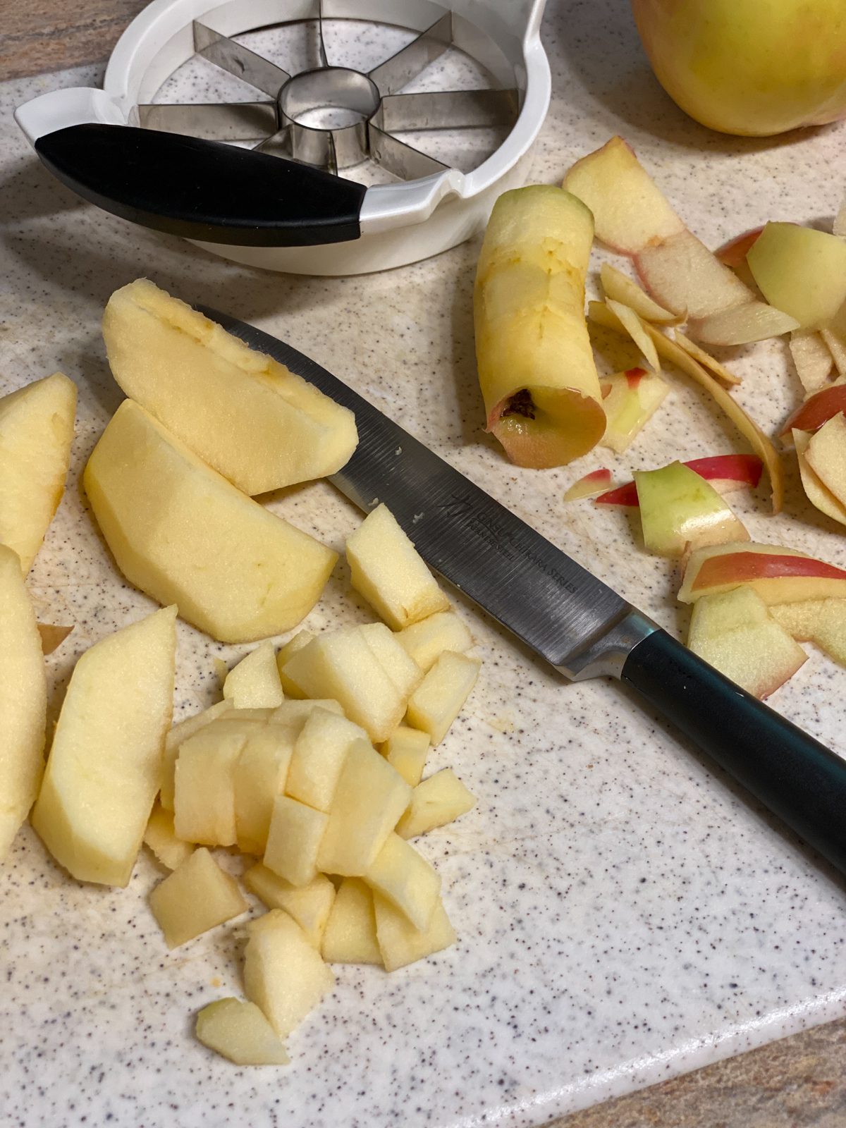 Process shot of cutting apples.