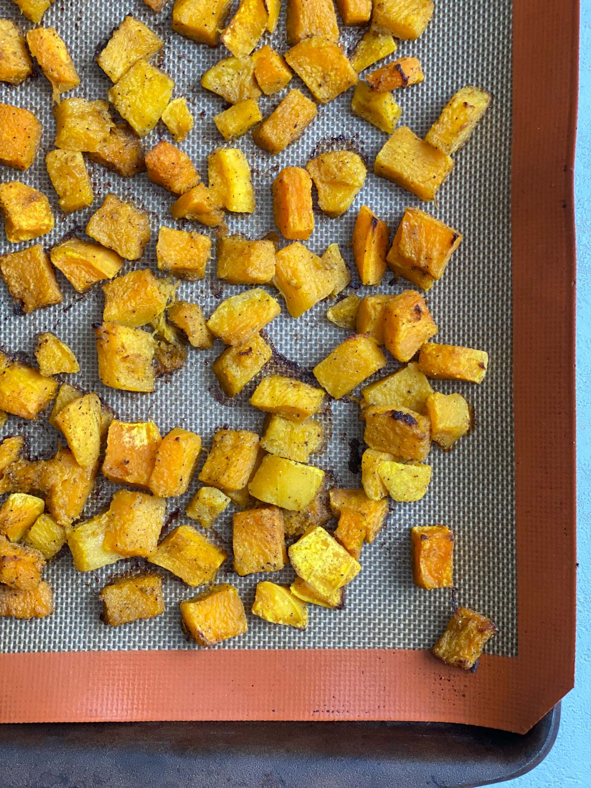 post baking butternut squash in a baking tray
