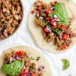 completed Easy Jackfruit Carnitas on a white surface