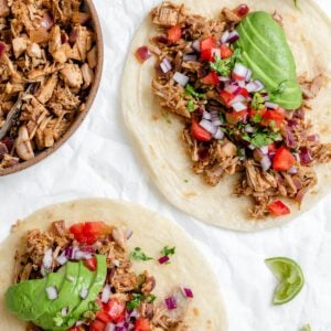 completed Easy Jackfruit Carnitas on a white surface