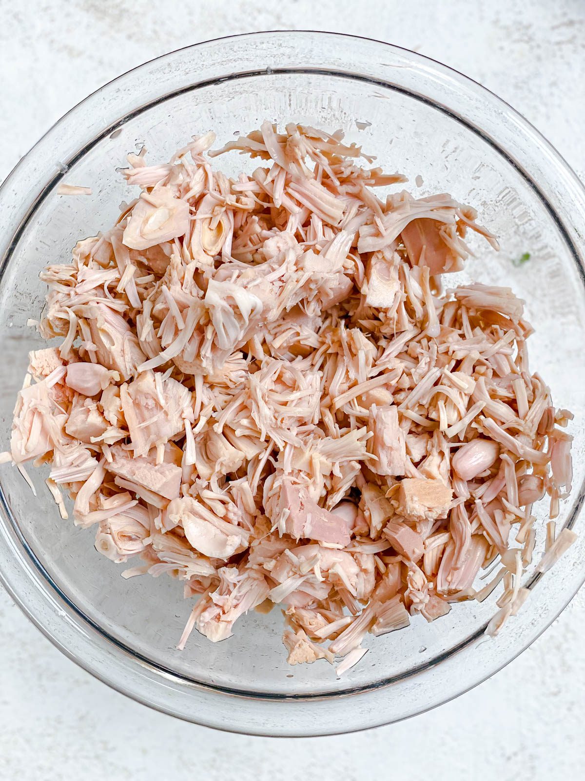 post shredding of jackfruit in a bowl