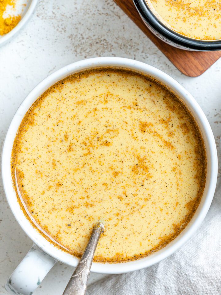 completed Dairy-free Golden Milk in a cup against a light background