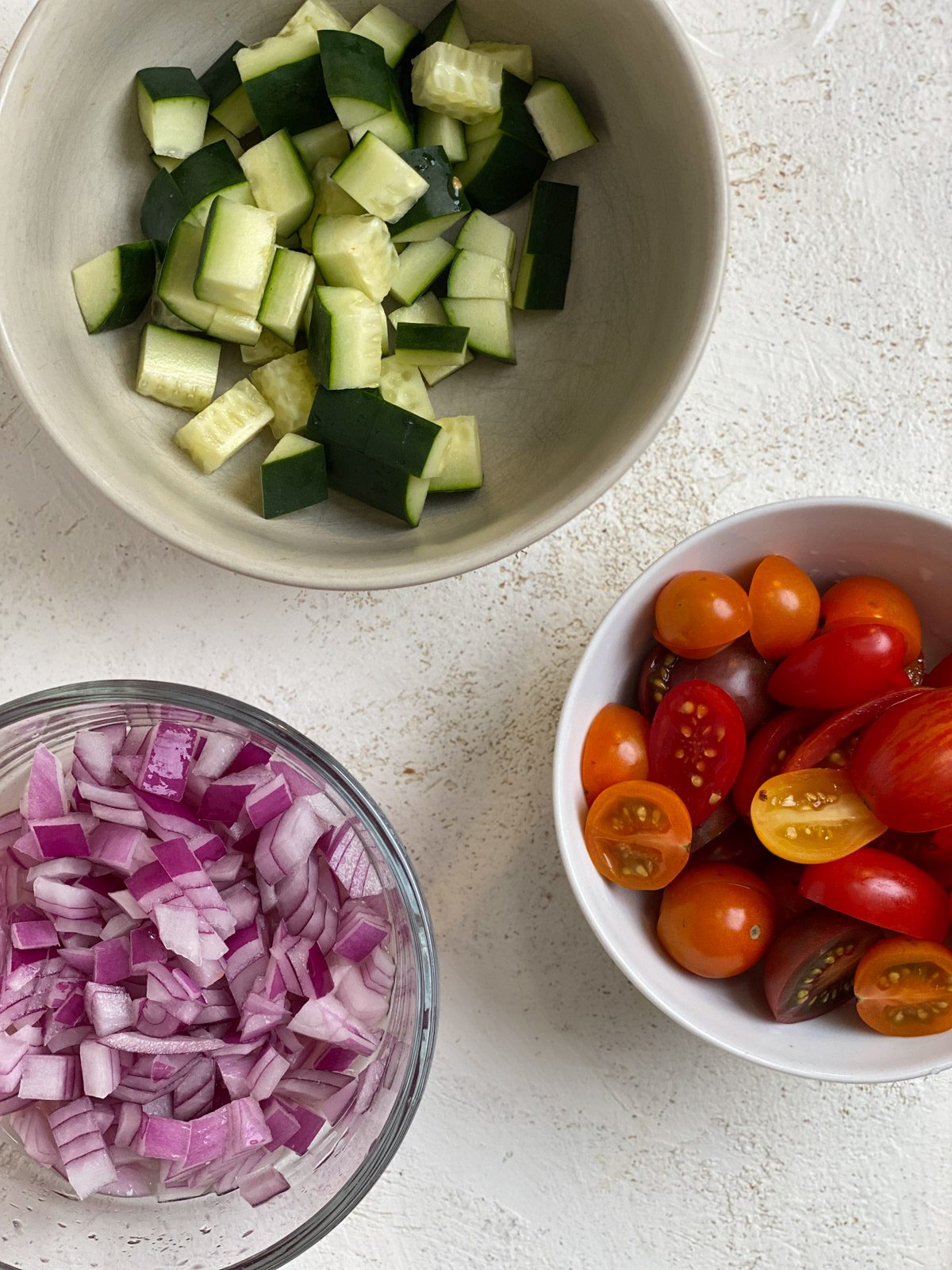 ingredients for Vegan Cobb Salad measured out against a white surface