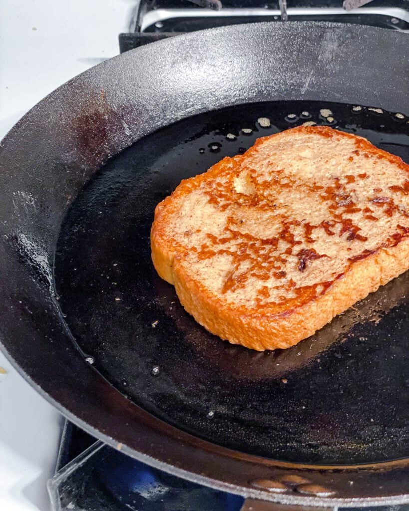 process shot of cooking bread on pan
