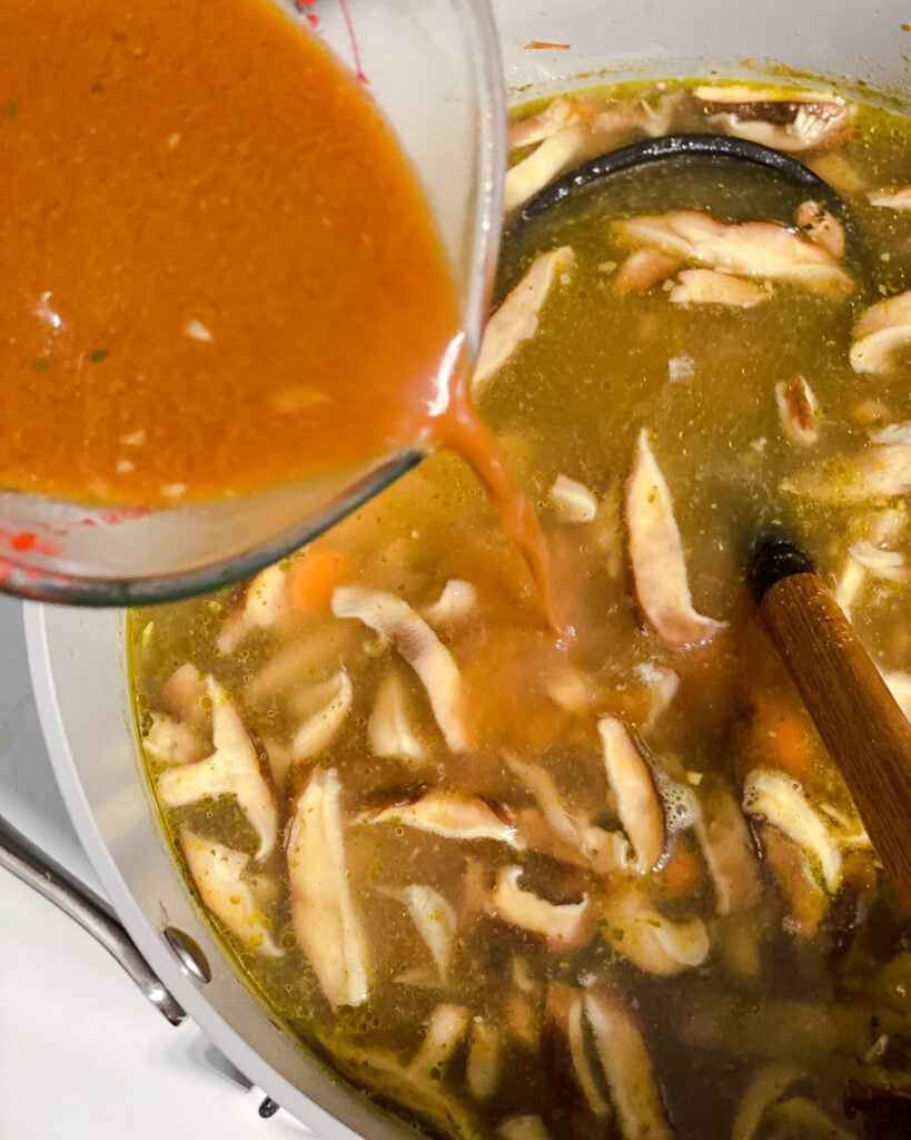 process shot of adding miso mixture to pan