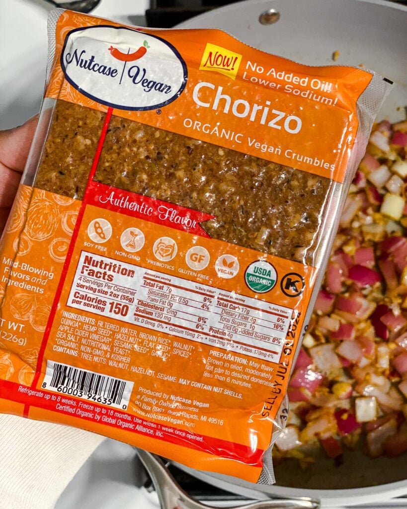 close up of vegan chorizo package