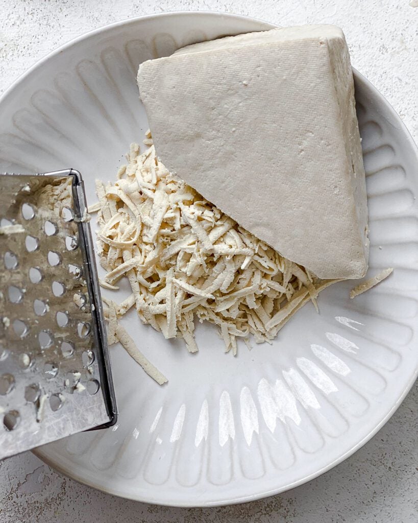 process shot of shredding the tofu