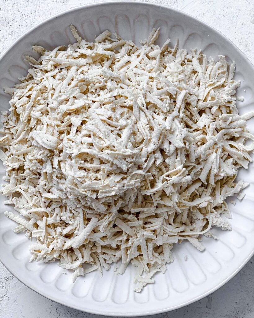 shredded tofu on plate