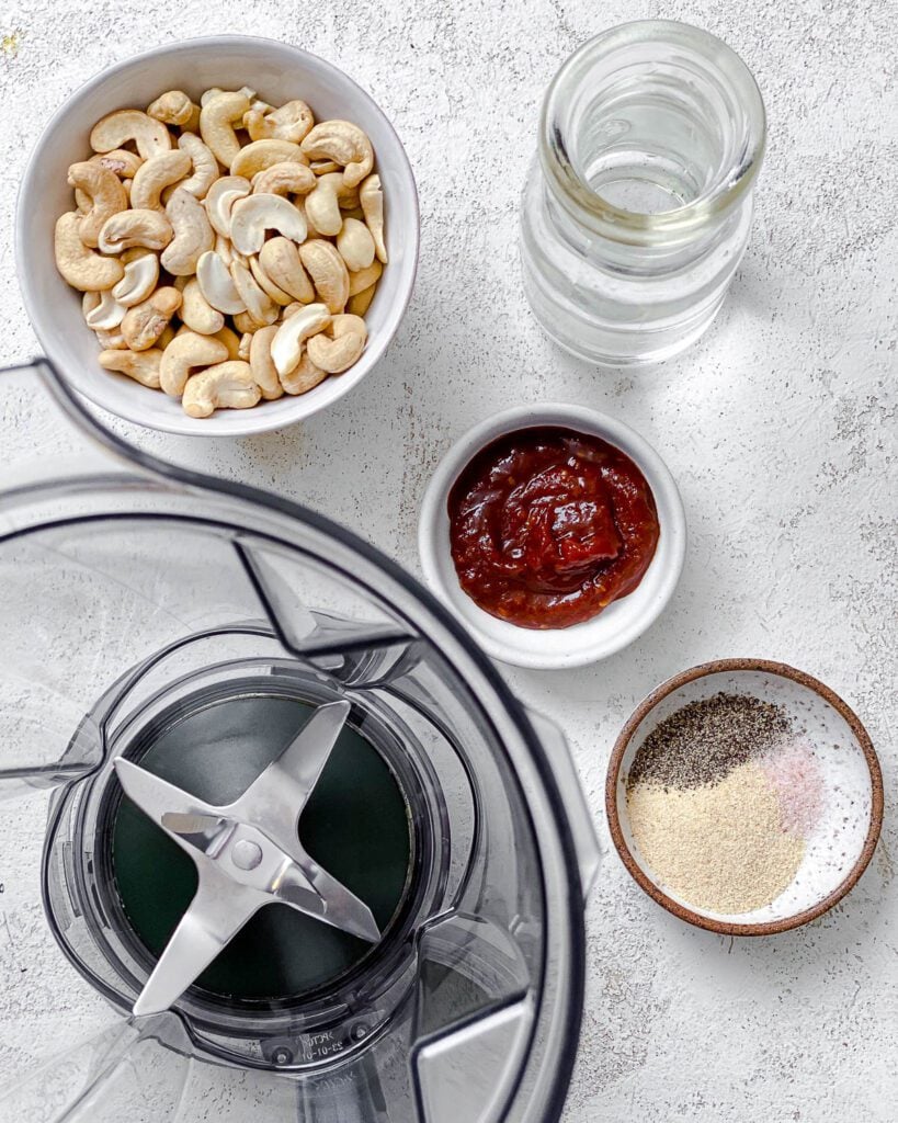 ingredients for Creamy Gochujang Pasta measured out against a white surface