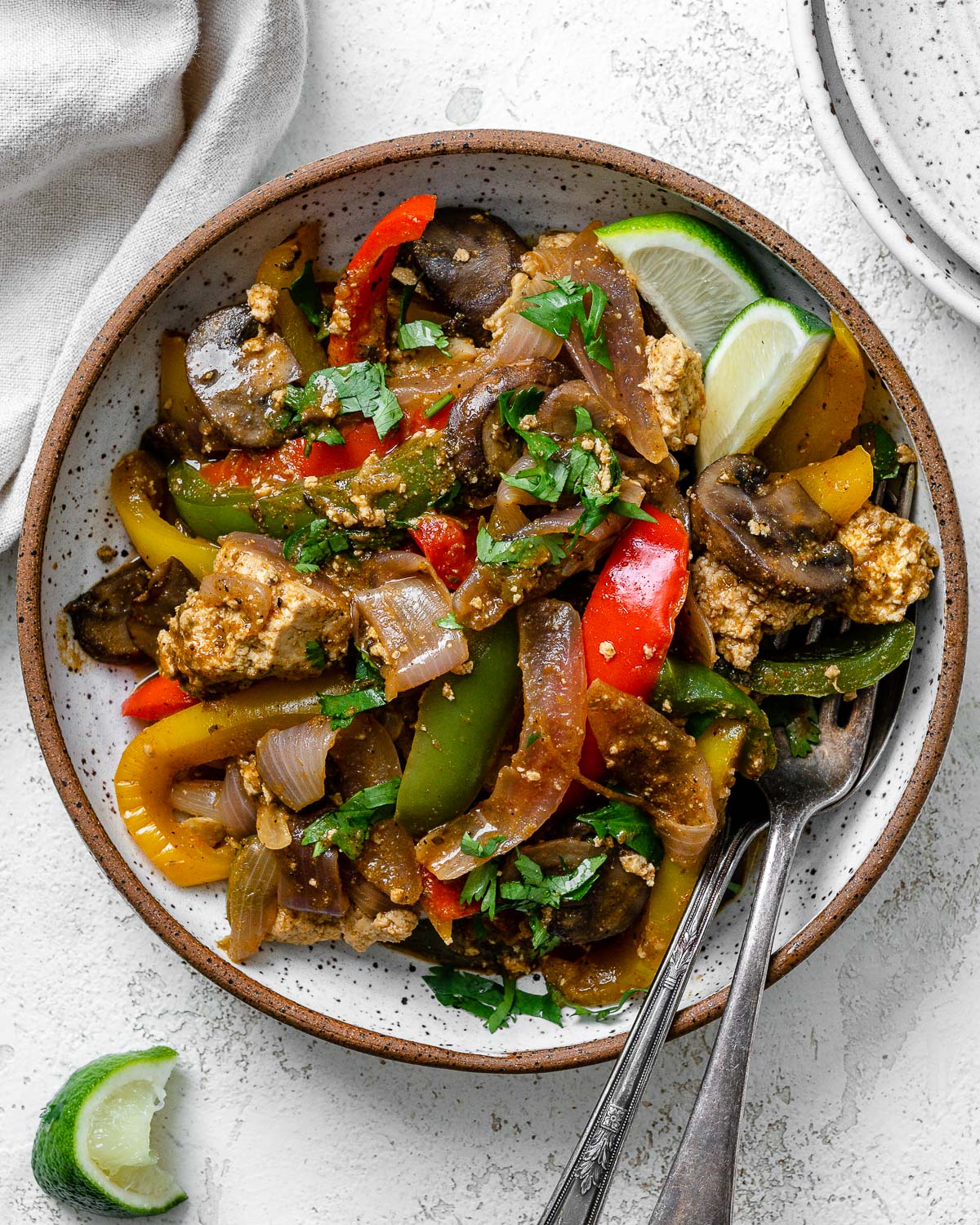 completed Instant Pot Fajita Vegetables against a white surface