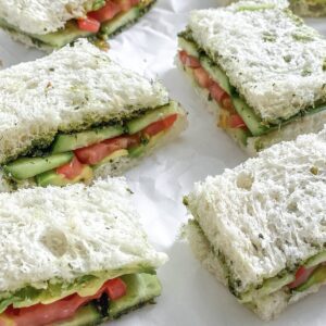 completed Vegan Tea Sandwiches against white surface