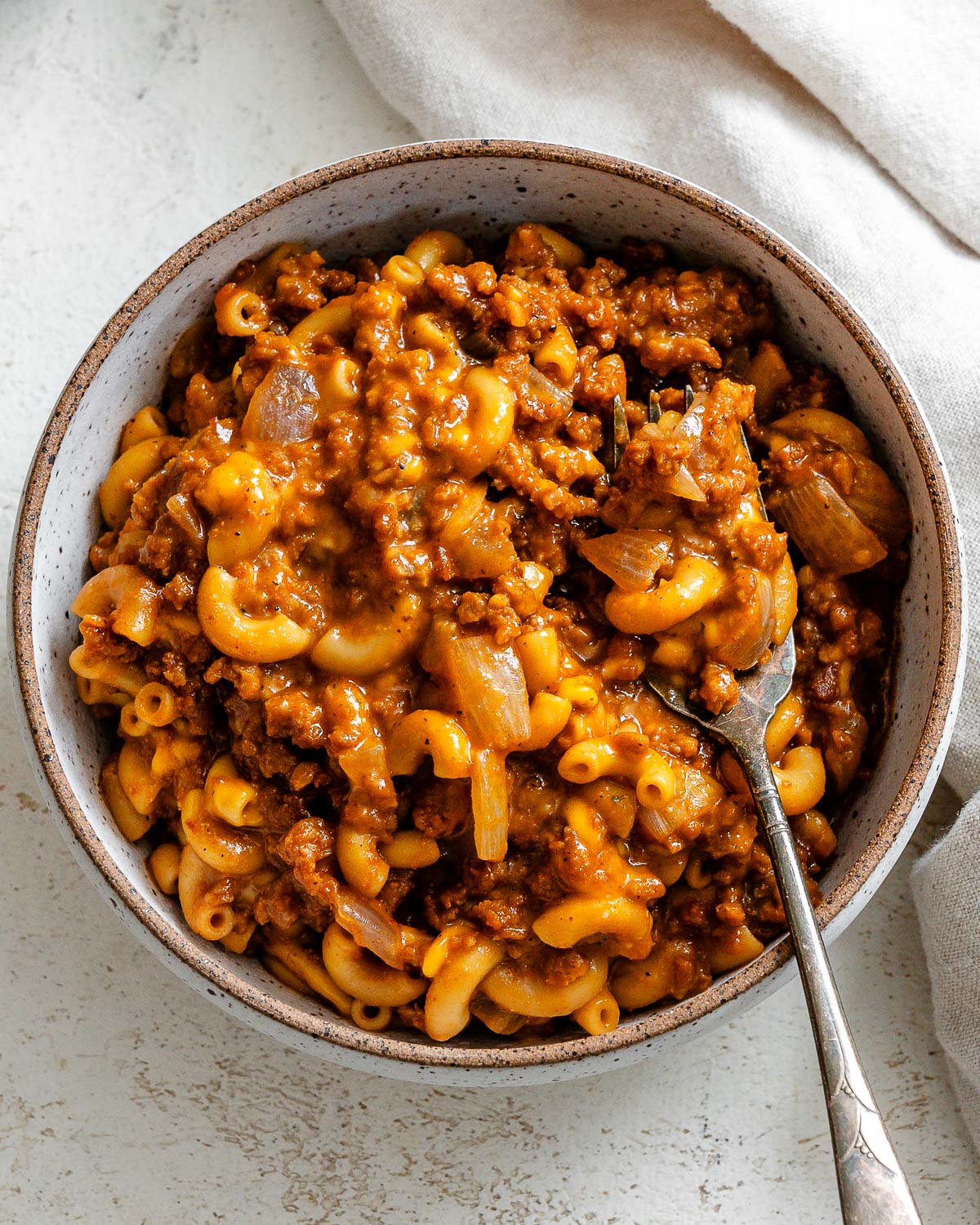completed One-Pot Vegan Hamburger Helper in bowl