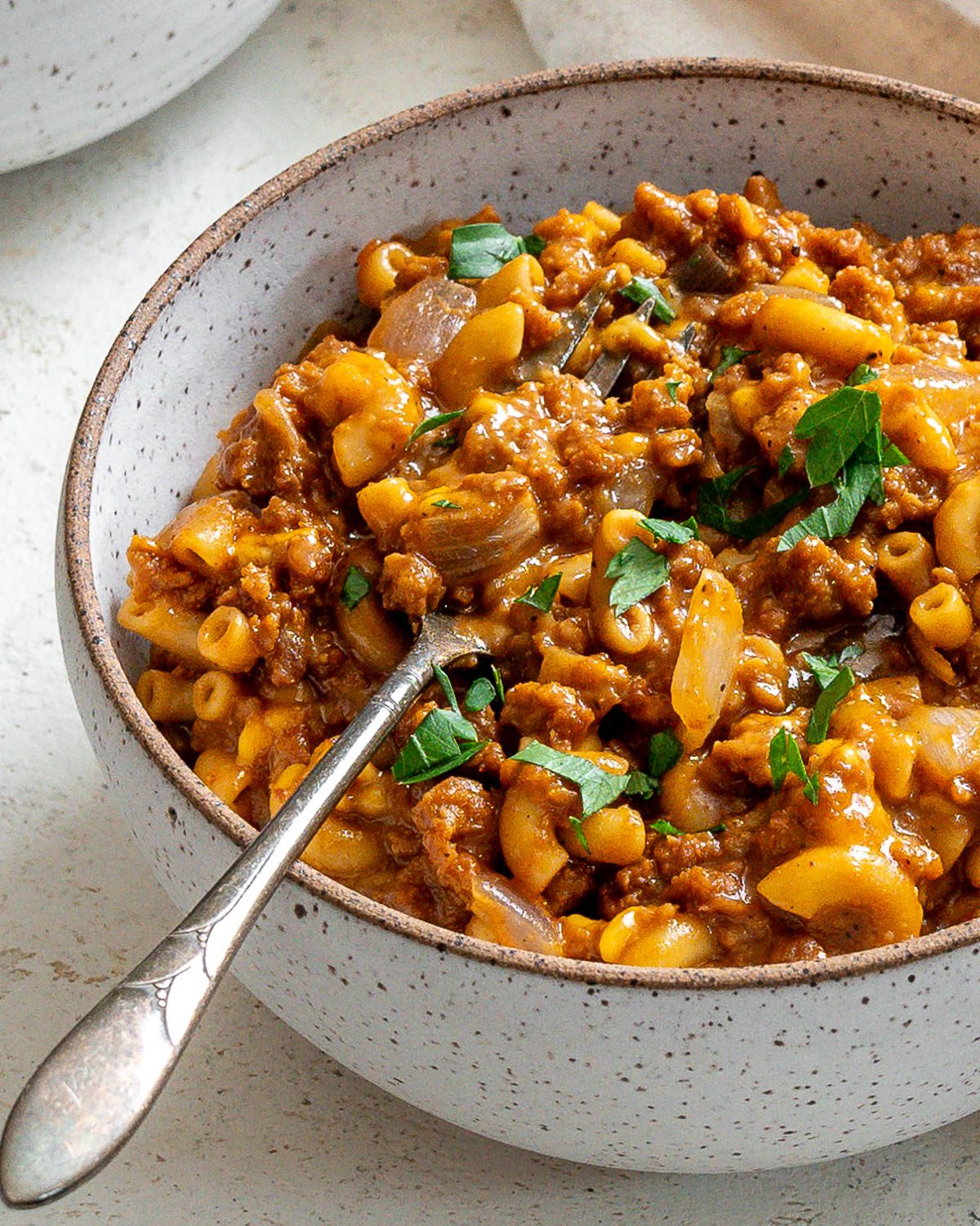 completed One-Pot Vegan Hamburger Helper in bowl
