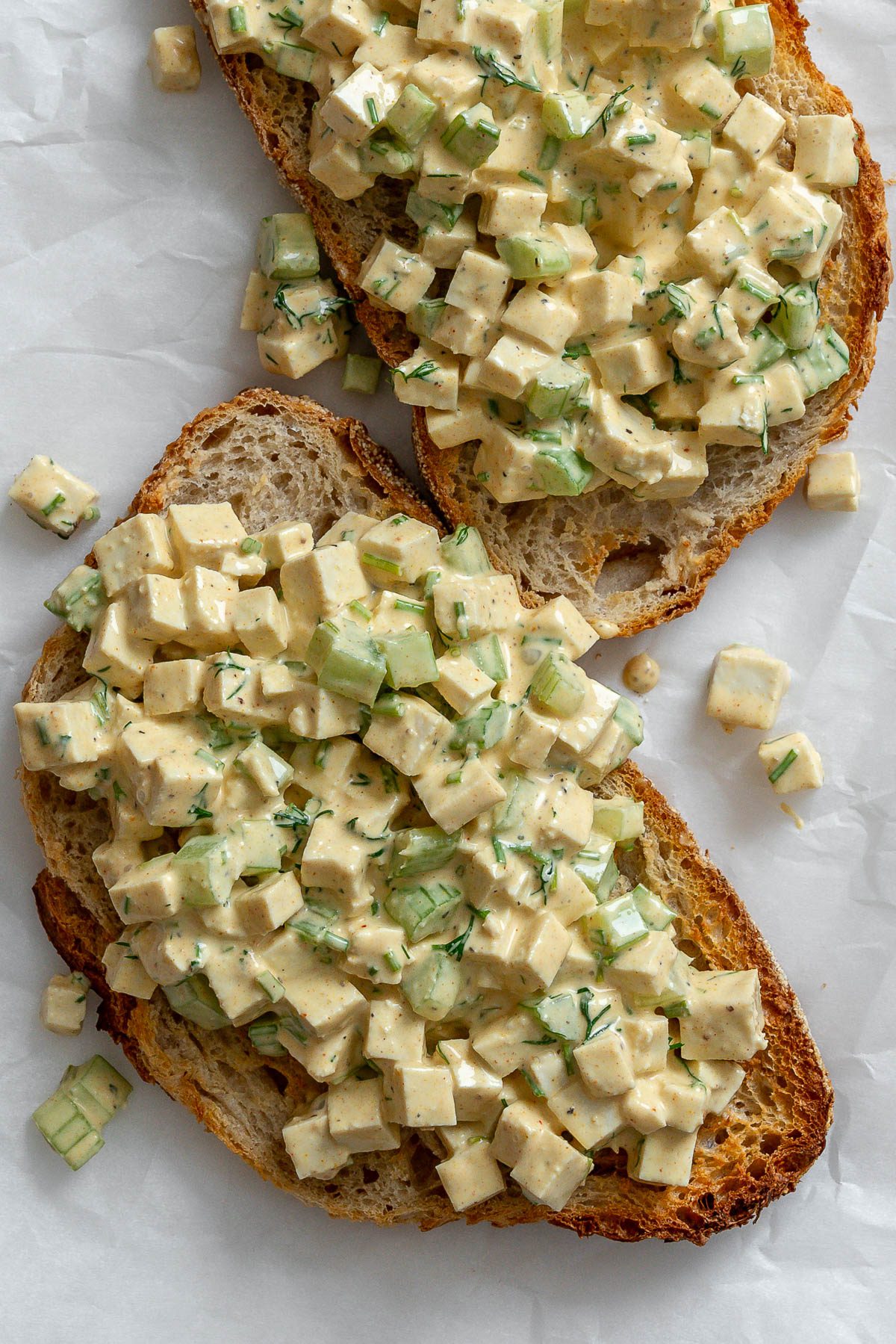completed Vegan Egg Salad against a white surface