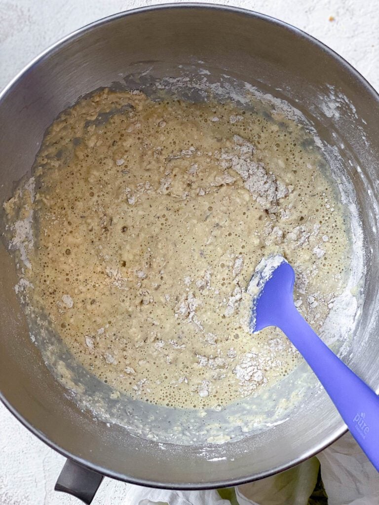 process shot of mixing ingredients in a bowl