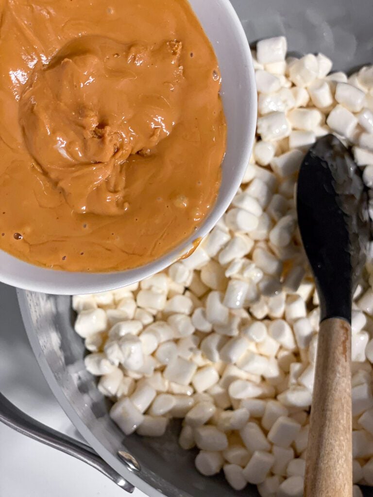 process shot of adding peanut butter to pot