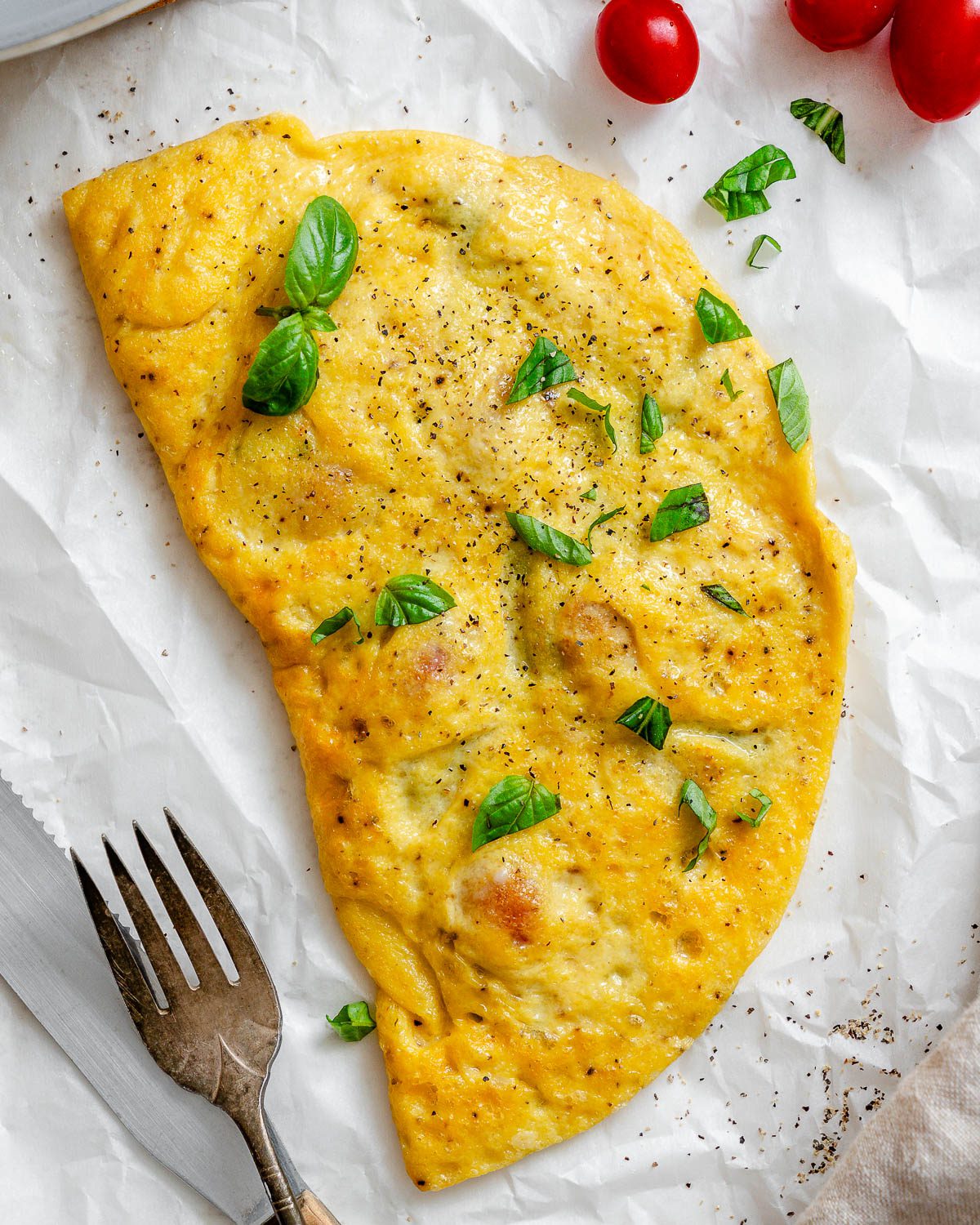 completed Vegan Just Egg Omelette on a white surface