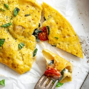 completed Vegan Just Egg Omelette on a white surface