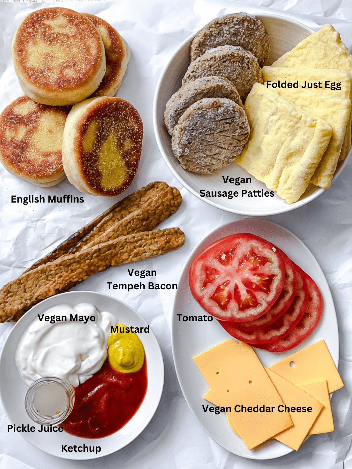 ingredients for Easy Vegan Breakfast Sandwich on a white surface