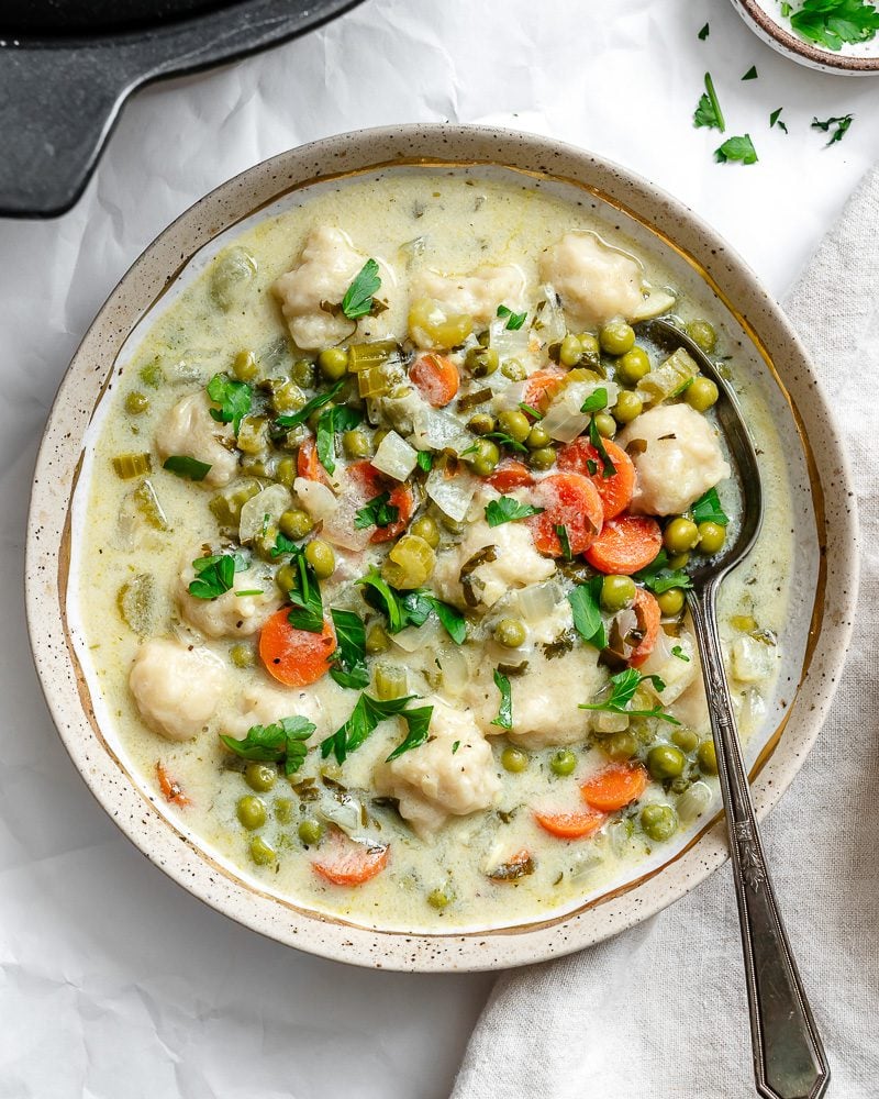 completed Vegan Chicken and Dumplings in bowl