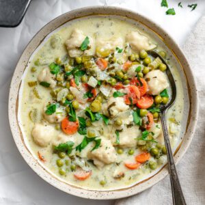 completed Vegan Chicken and Dumplings in bowl