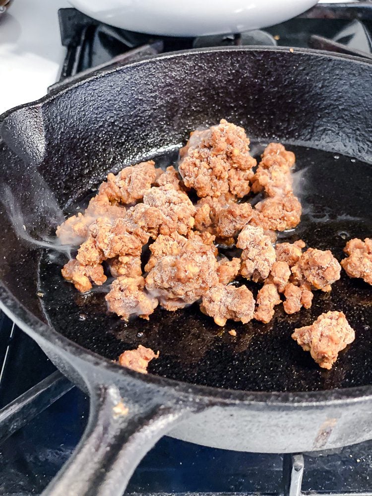 process shot of cooking crumbles in pan