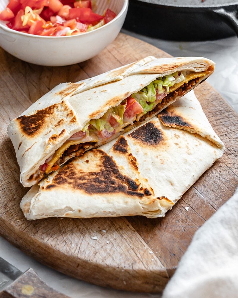 process shot showing completed Homemade Vegan Crunchwraps