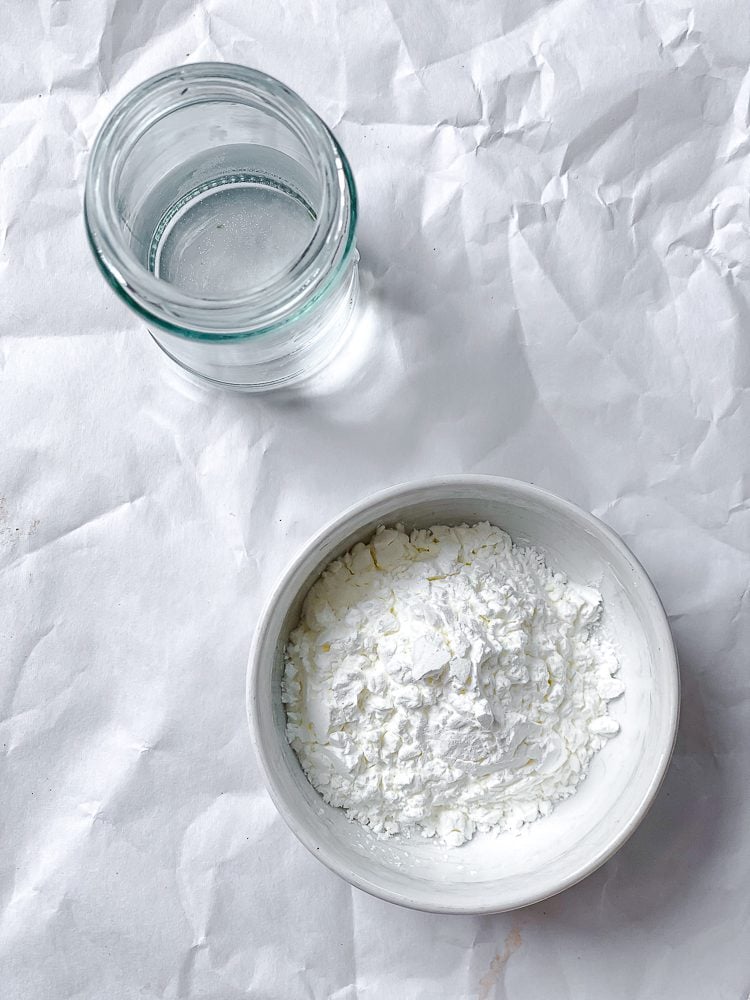 cornstarch and water in separate containers