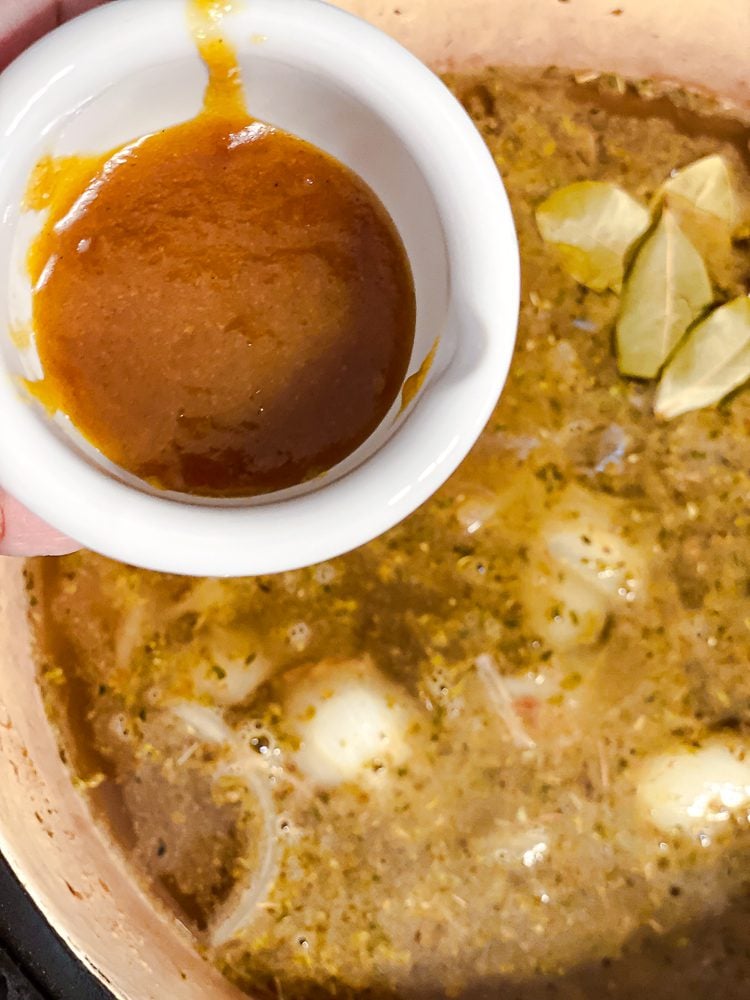 process shot showing ingredients added to pot