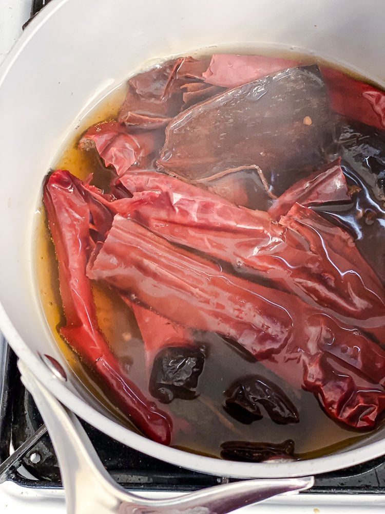 process shot showing peppers cooking in pot