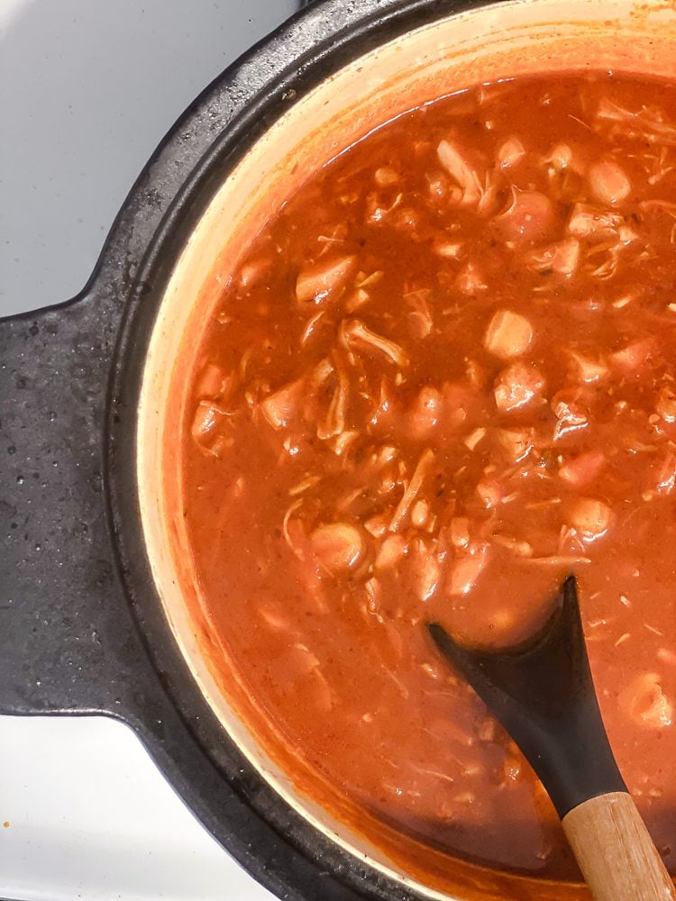process shot of stirring ingredients in pot