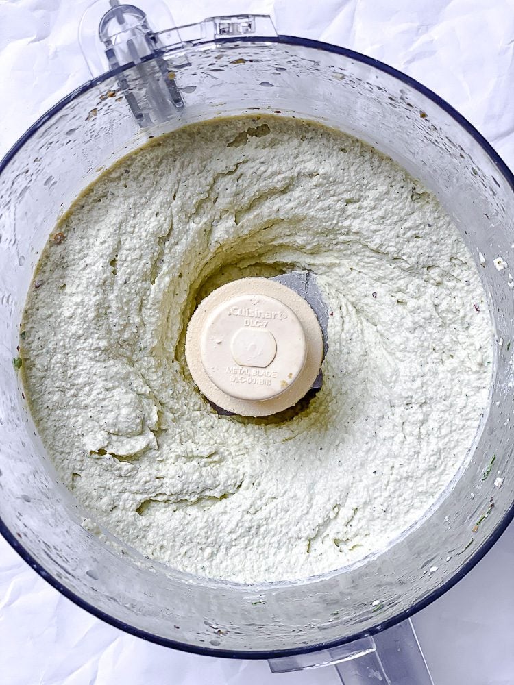 post process shot of food being processed in food processor