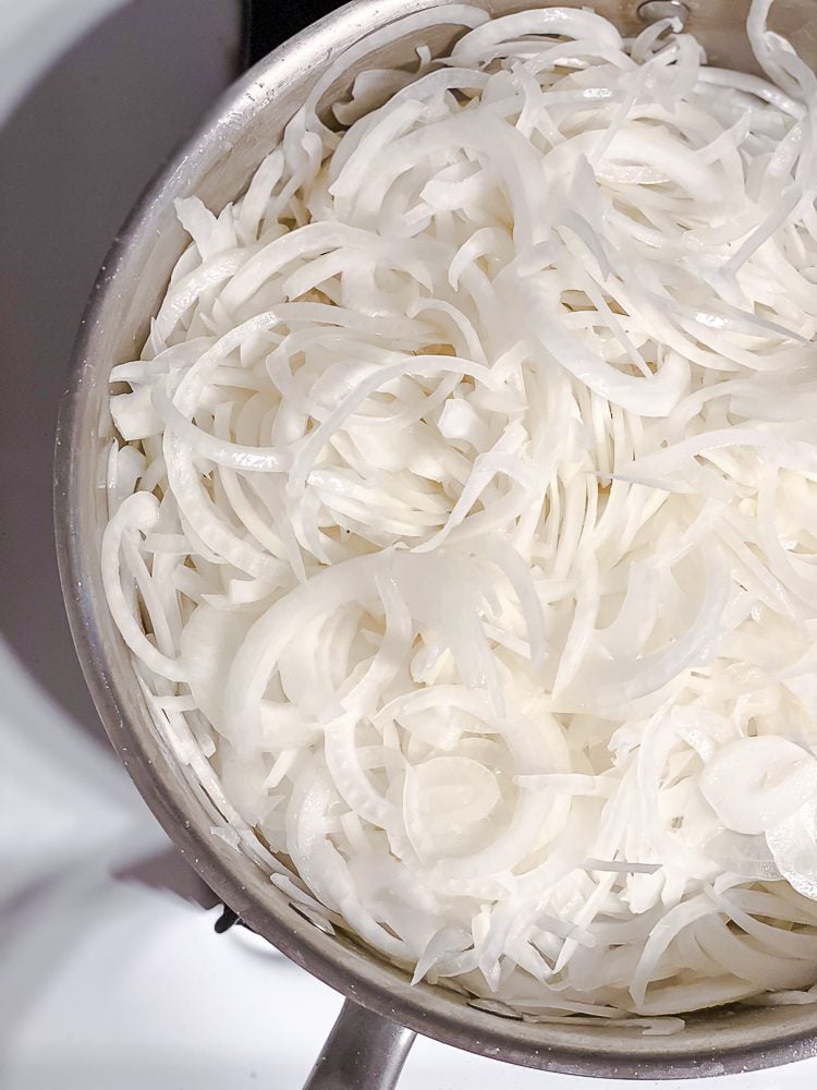 process shot showing onion in pot