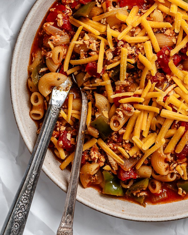 completed Vegan Goulash (American) on a plate
