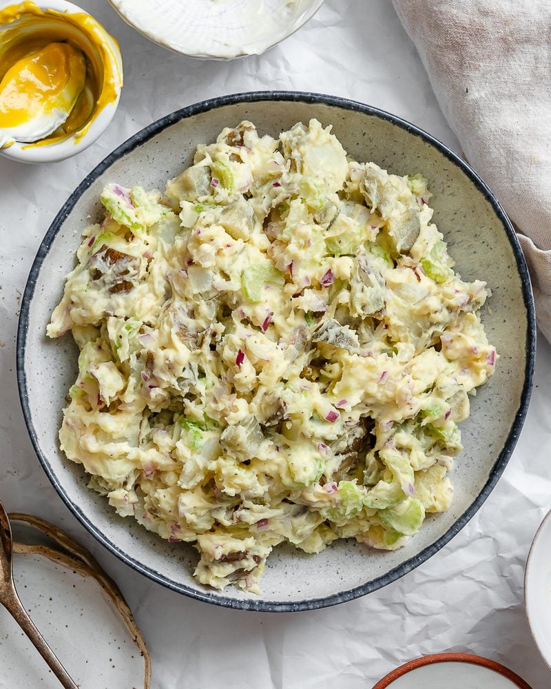completed Easy Vegan Potato Salad on a palte