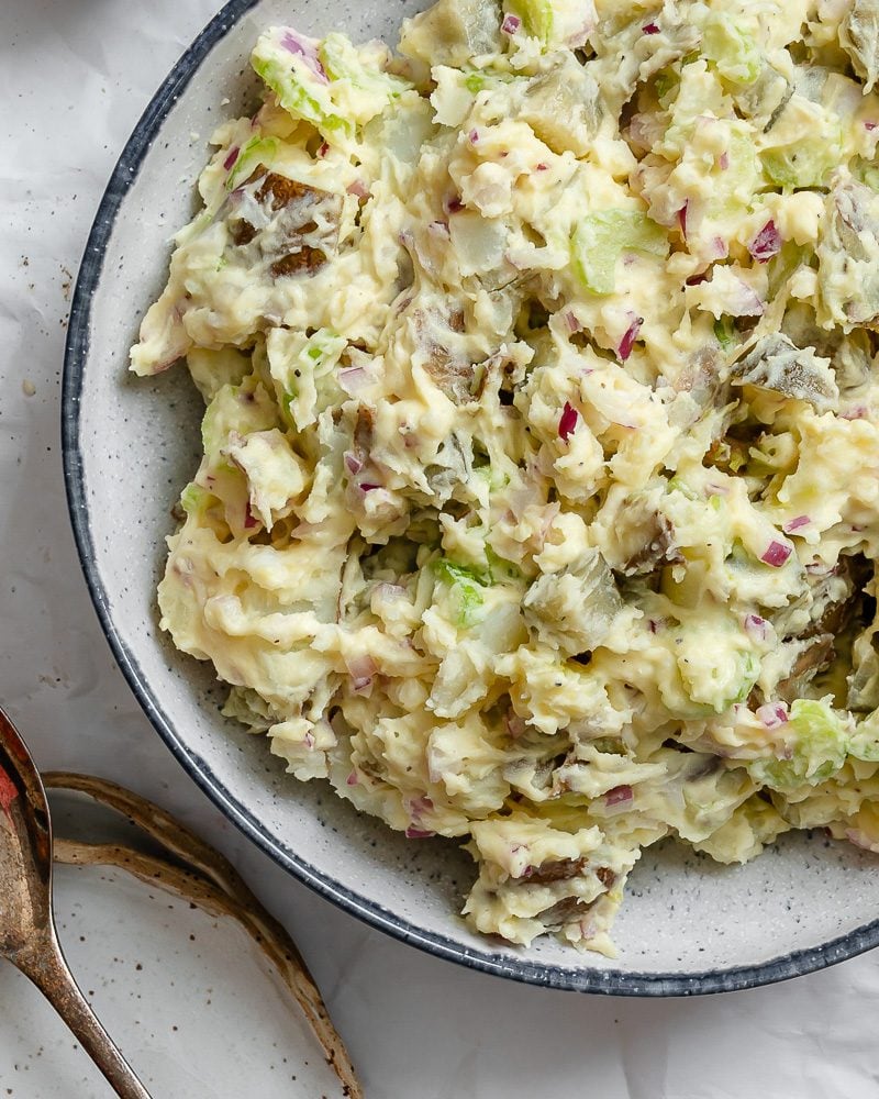 completed Easy Vegan Potato Salad on a palte