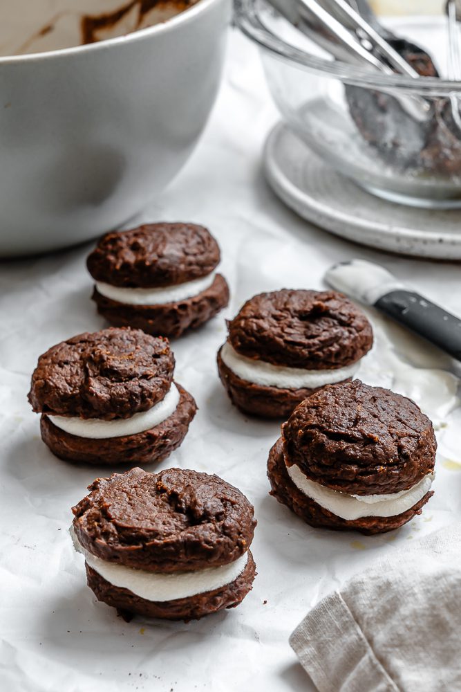 completed Pumpkin Whoopie Pies on a white surface
