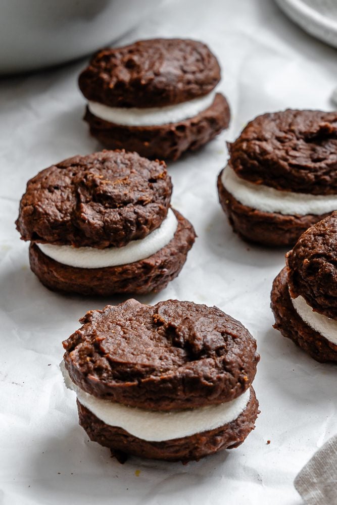 completed Pumpkin Whoopie Pies on a white surface