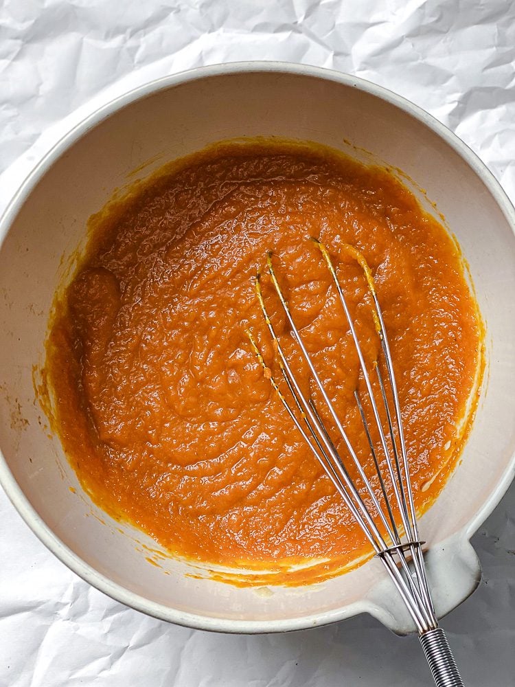 process shot showing whisking ingredients together in a bowl