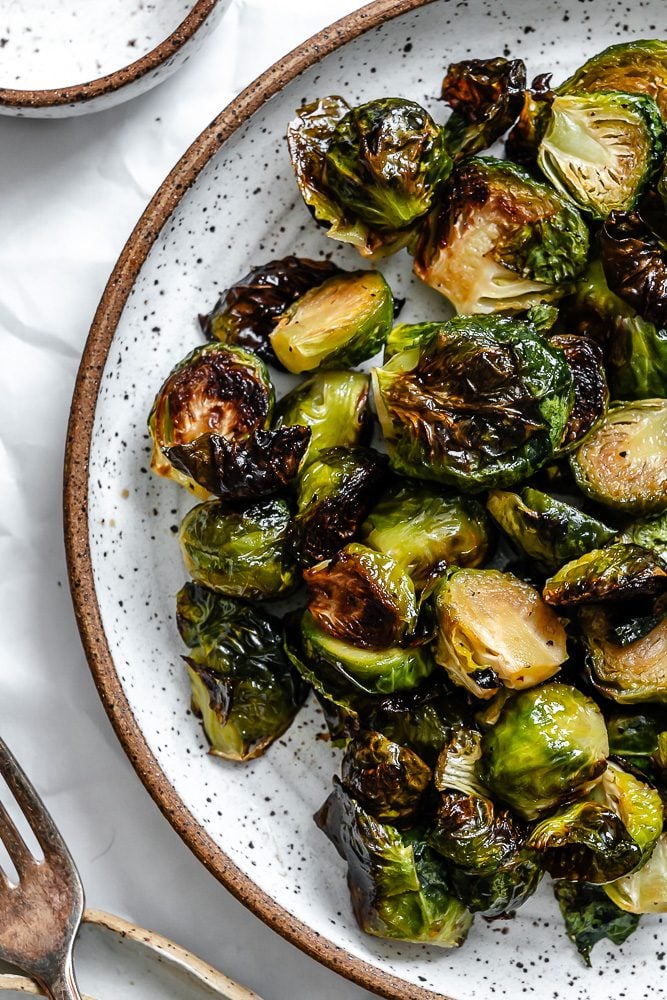 completed Maple Glazed Brussel Sprouts on a plate