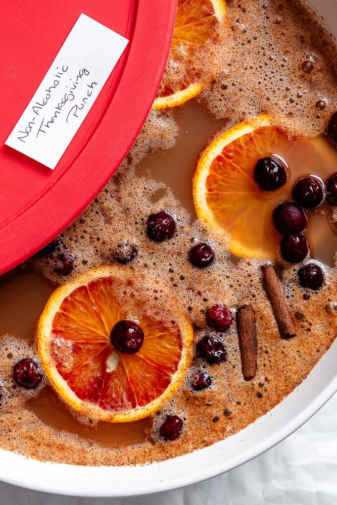 completed Non-Alcoholic Thanksgiving Punch in a bowl