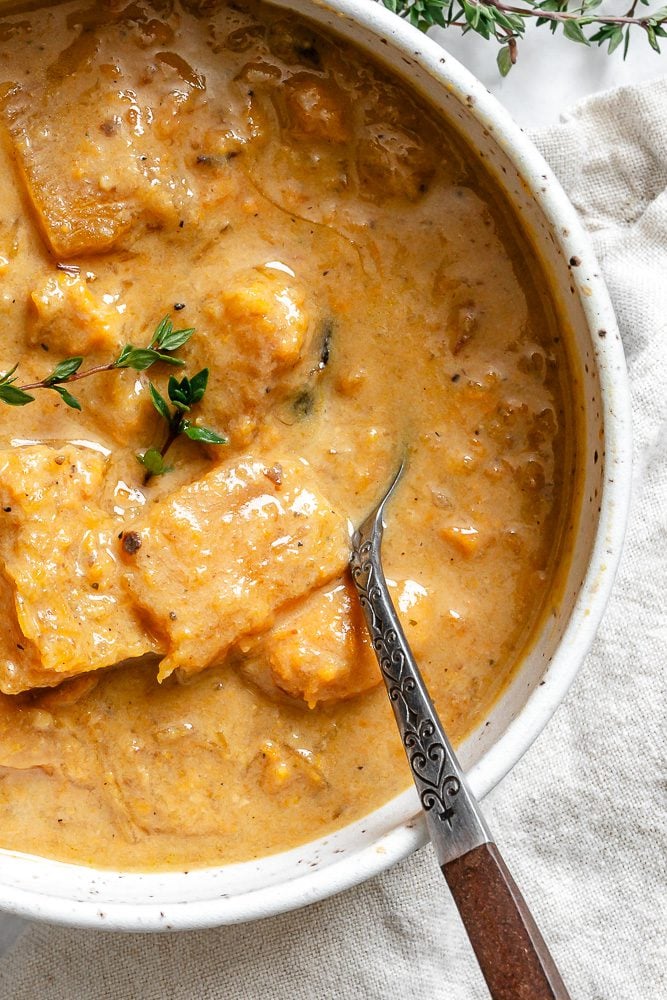 completed Sweet Potato Pumpkin Soup in a bowl