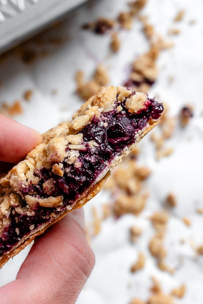 completed Easy Blueberry Pie Bar close up