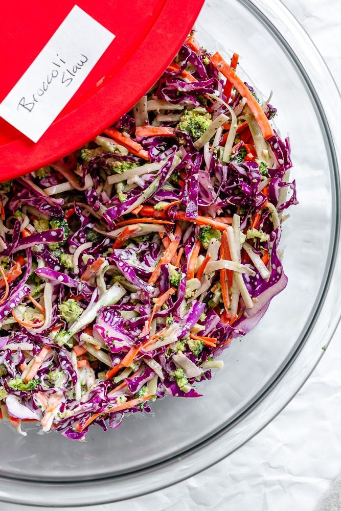 completed Broccoli Slaw in a storage container