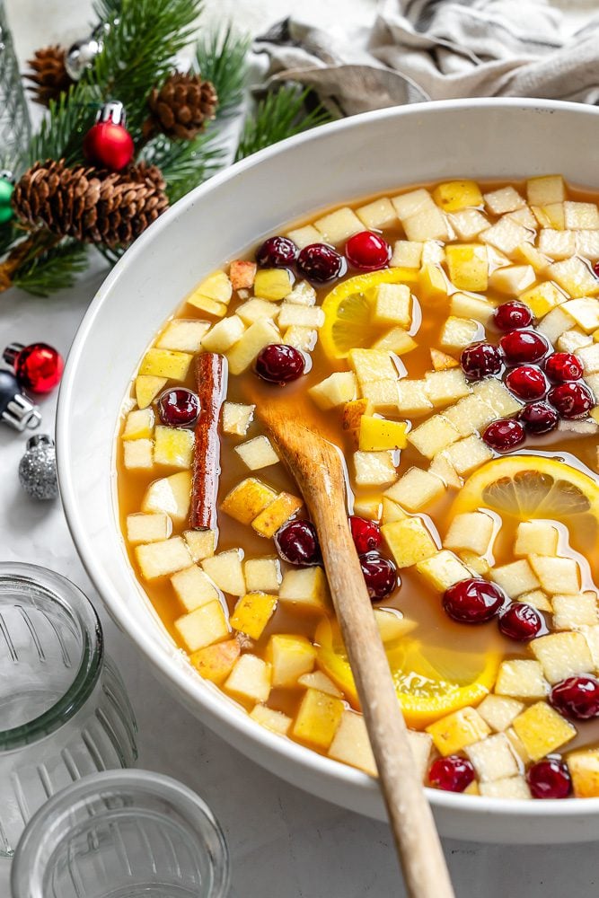 completed Non Alcoholic Christmas Punch in a bowl