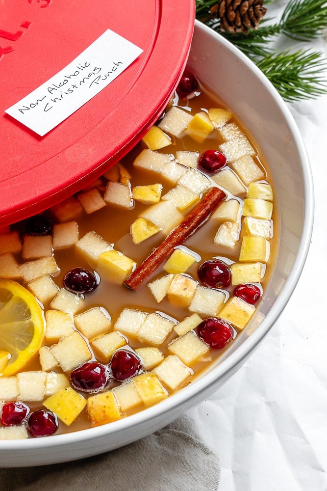 completed Non Alcoholic Christmas Punch in a storage container