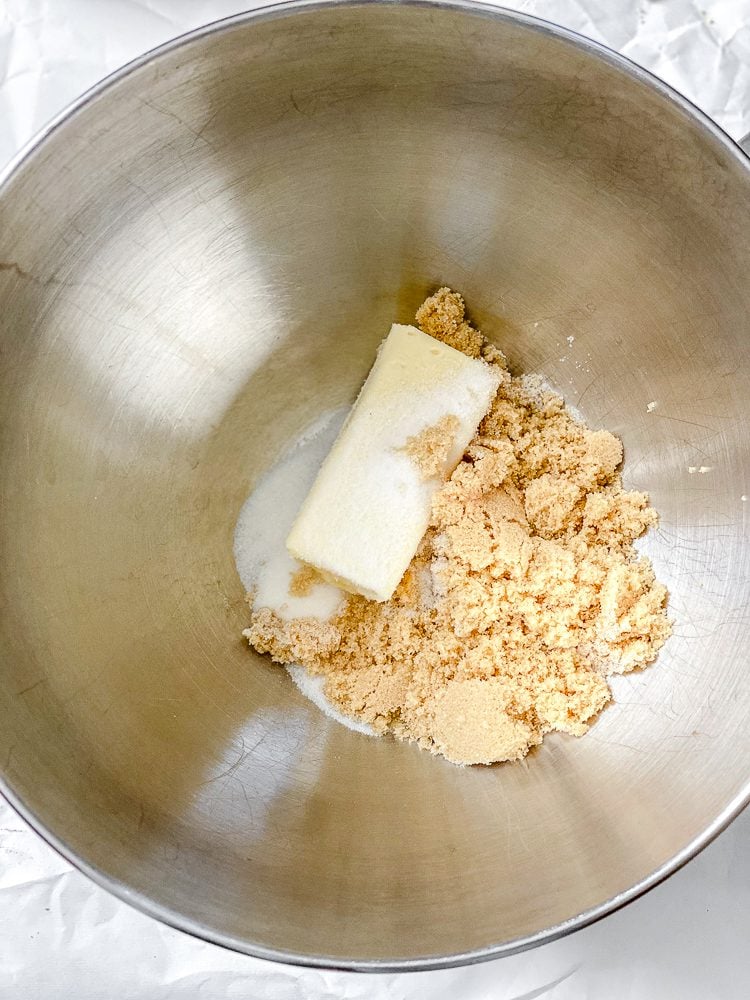 process shot showing sugar and butter in bowl